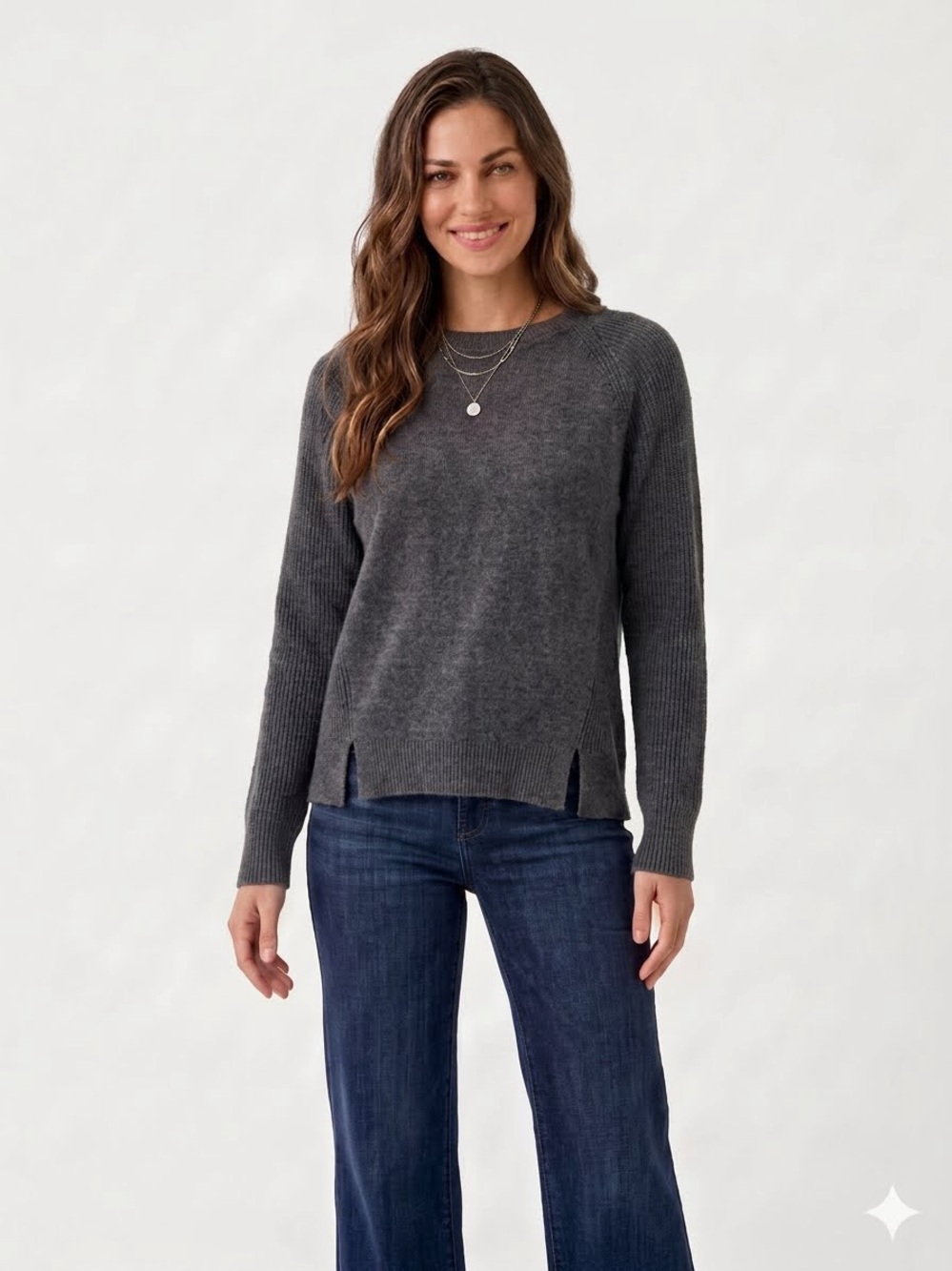 Whistles Women's M Charcoal Gray 100% Cashmere Soft & Cozy Crewneck Sweater